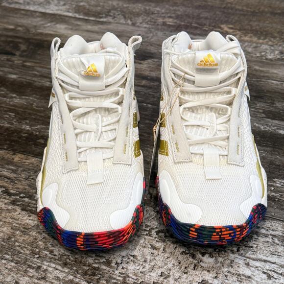 Adidas Exhibit B WMNS Mid Shoes Womens Size 8.5 White Gold HQ1121 Basketball NEW - Picture 3 of 11